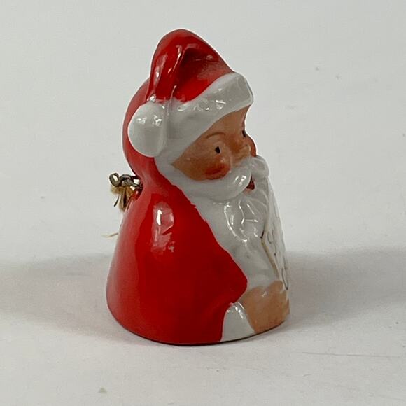 Vintage Japan Santa Bell Ornament Ceramic Red White “Seasons Greetings” 1.75" - Picture 4 of 9